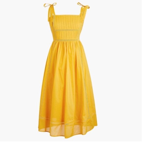J. Crew Point Sur Yellow Tie-Shoulder Cotton Dress w/Pockets - Picture 1 of 9